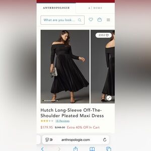 Hutch Black Long-Sleeve Off-The-Shoulder Pleated Maxi Dress